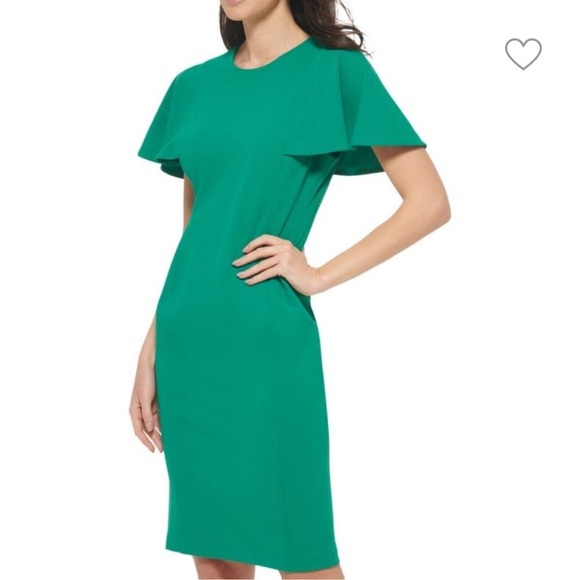 Calvin Klein Flutter Sleeve Sheath Dress Kelly Green 10 - Picture 1 of 12